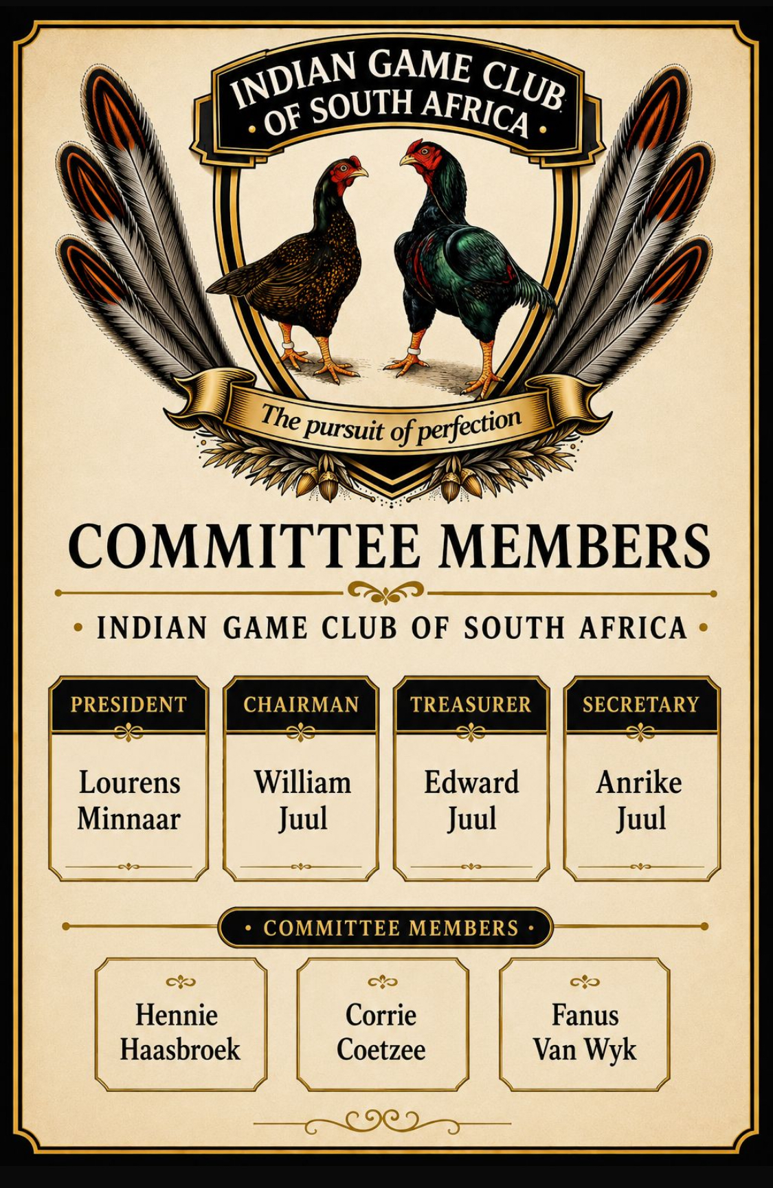 Indian Game Club of South Africa committee members poster